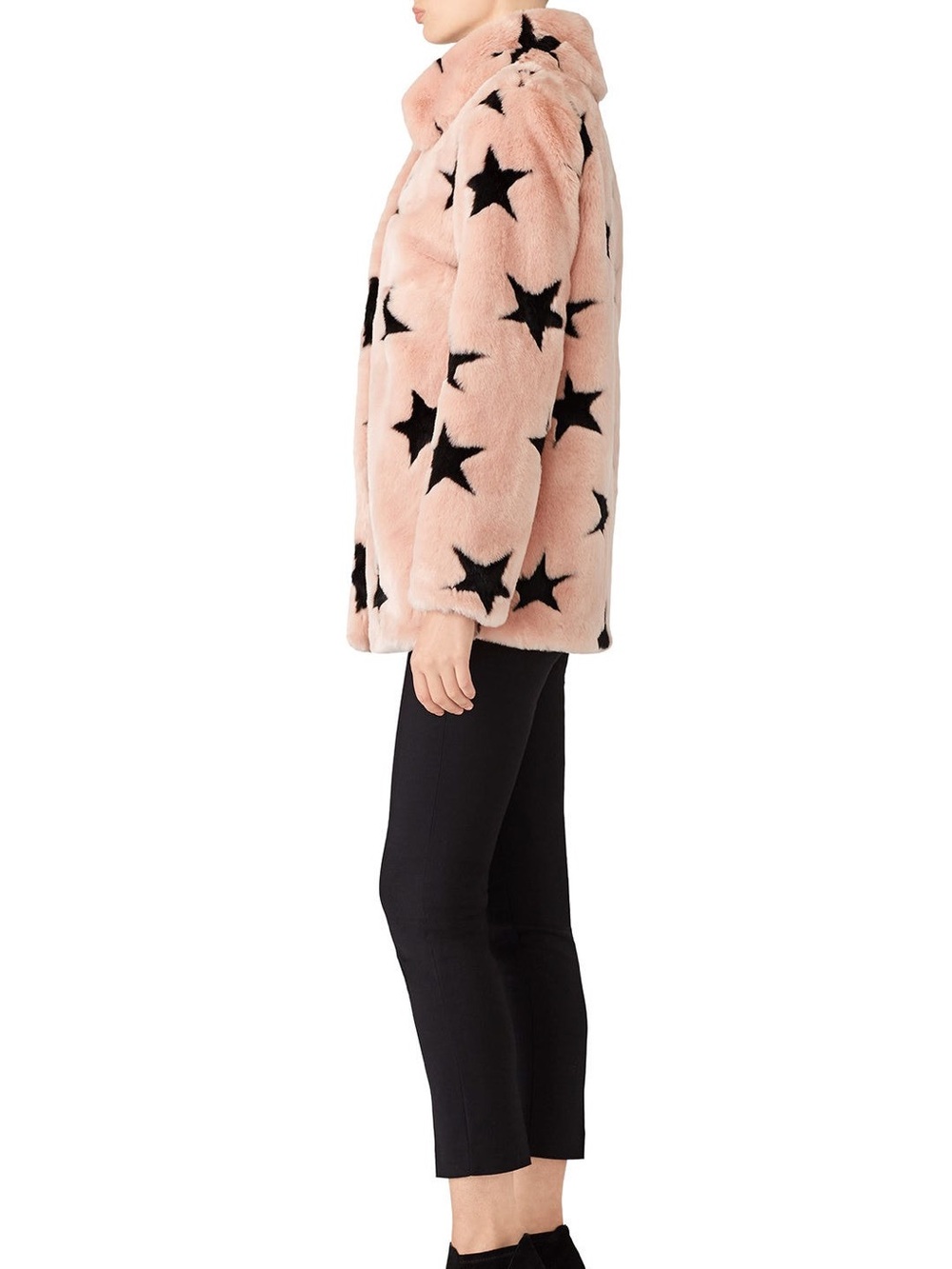 Avec Les Filles Pink Faux Fur Star Jacket with Black Stars - Picture 2 of 8